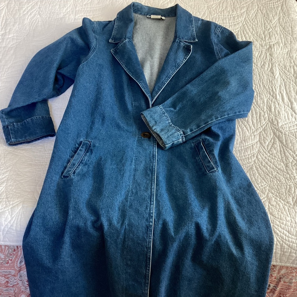 Women’s Bedford Fair long denim jacket Sz L
